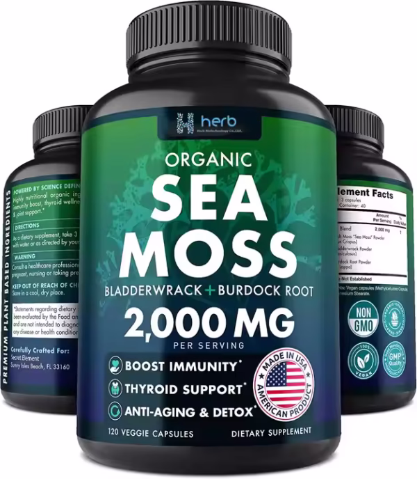 OEM private label Herbal supplement Sea Moss Pills Certified Organic Bladderwrack Irish Sea Moss Capsules